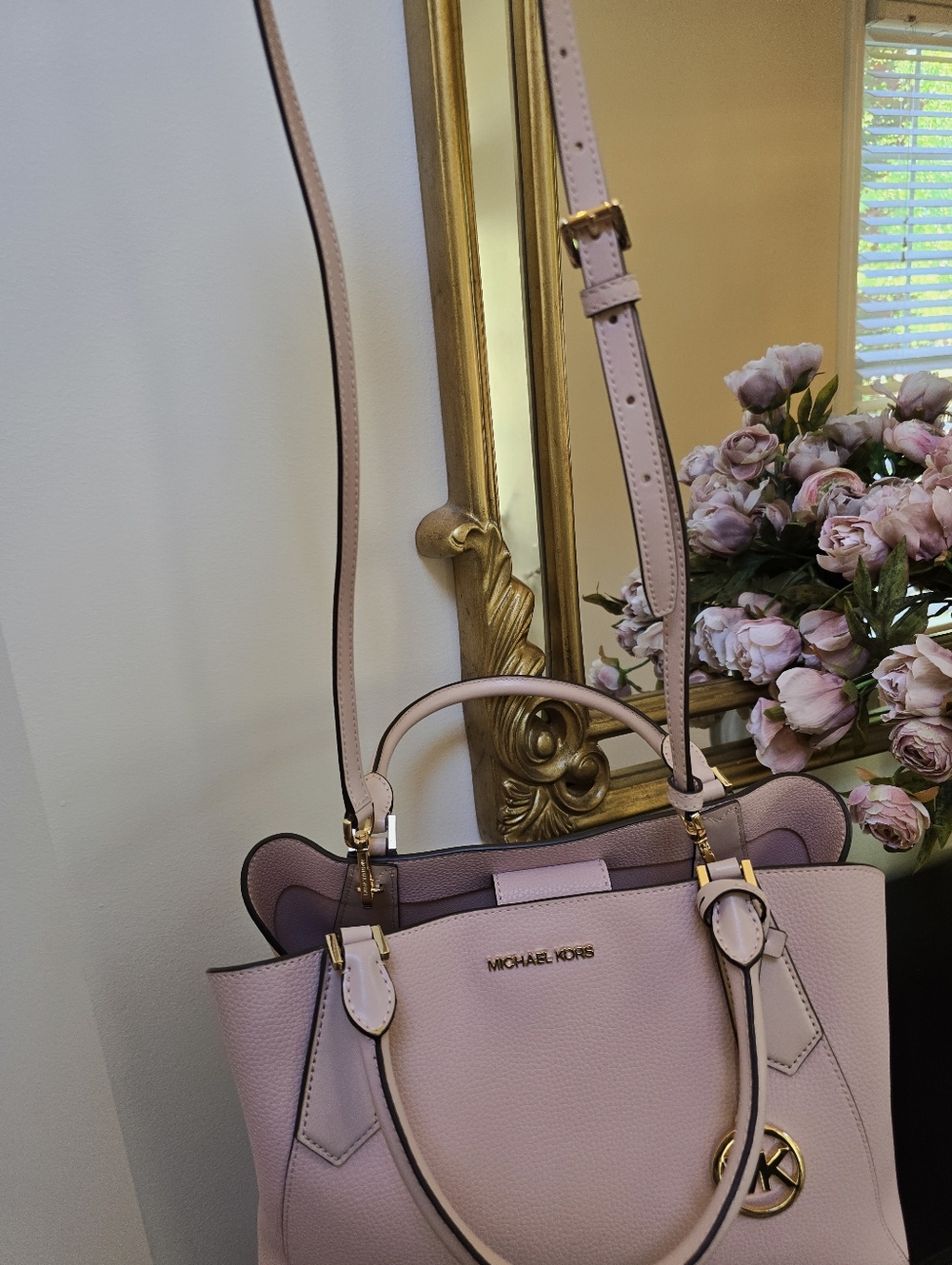 Michael Kors Large Kimberly Pebbled Leather Satchel Blossom Gold Hardware NWOT - Picture 8 of 10